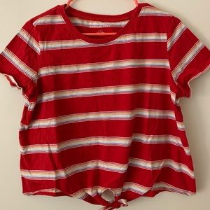 American Eagle Striped T Shirt with Tie (Size L)